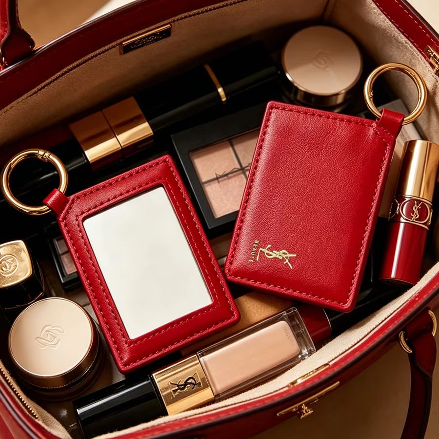 Ysl Beauty Makeup - YSL Rode Lederen Vierkante Mini Zakspiegel