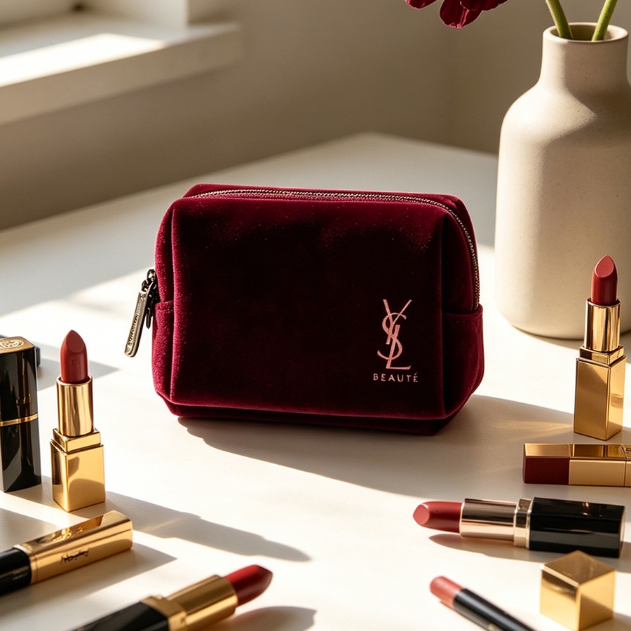 YSL's tas wijnrood fluweel min - Ysl Beauty Makeup recensie en prijs