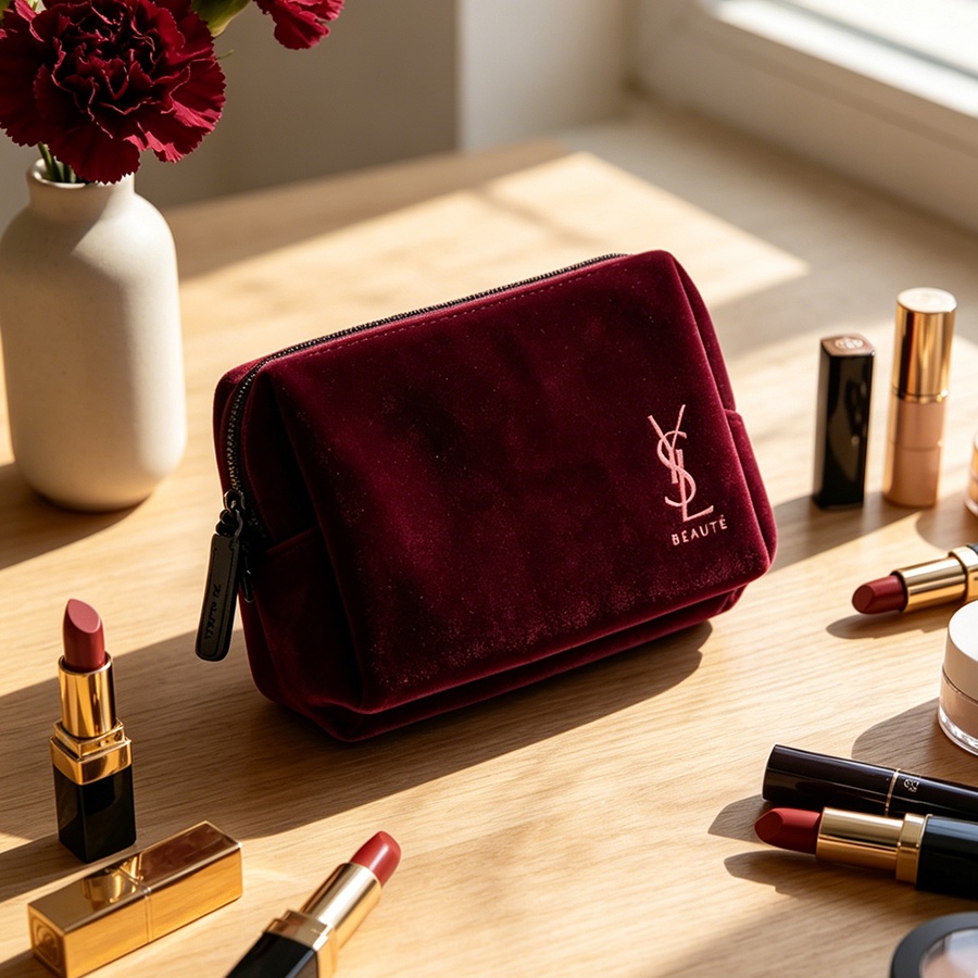 YSL's tas wijnrood fluweel min - Ysl Beauty Makeup recensie en prijs