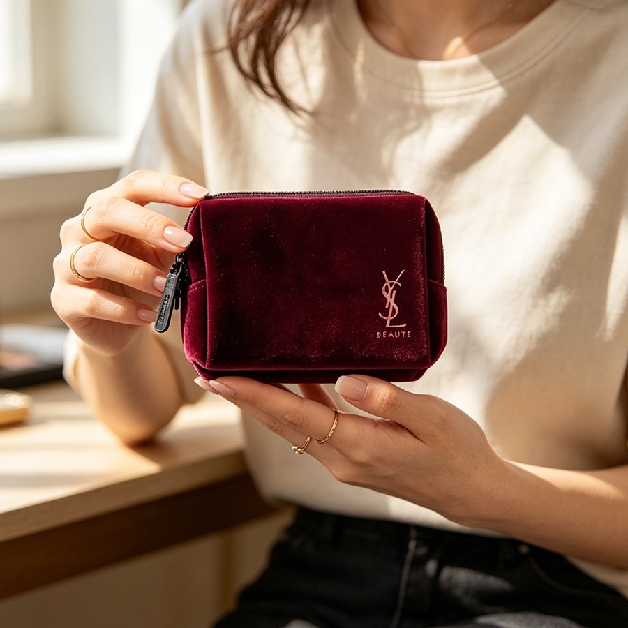 YSL's tas wijnrood fluweel min - Ysl Beauty Makeup recensie en prijs